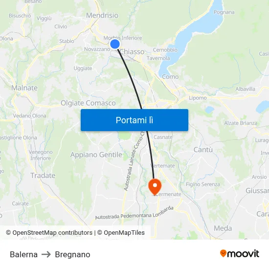 Balerna to Bregnano map