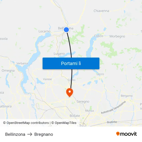 Bellinzona to Bregnano map