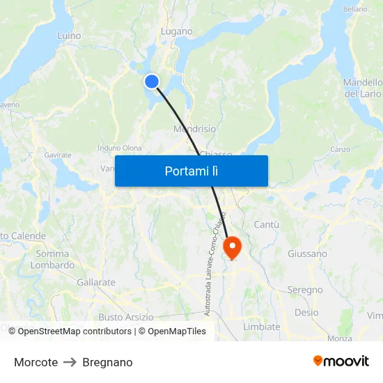 Morcote to Bregnano map