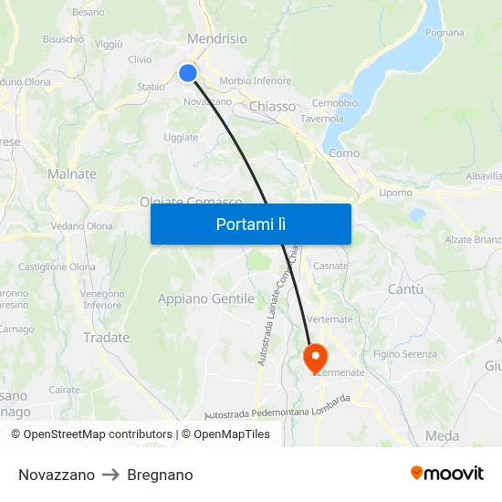 Novazzano to Bregnano map