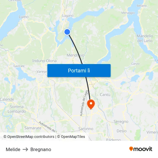 Melide to Bregnano map