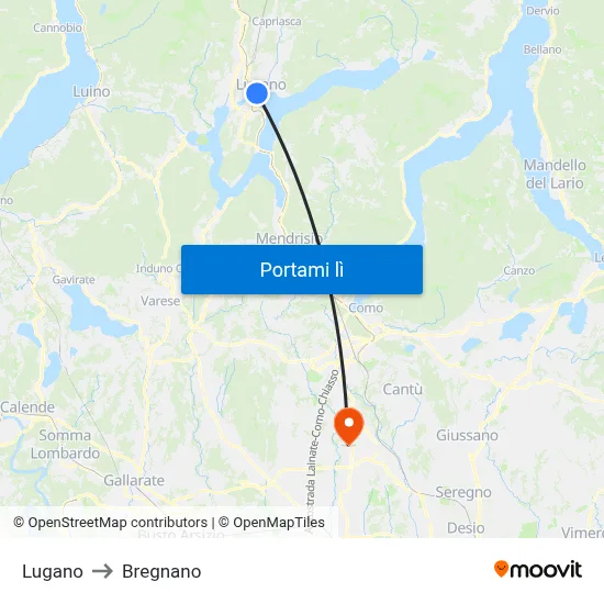Lugano to Bregnano map