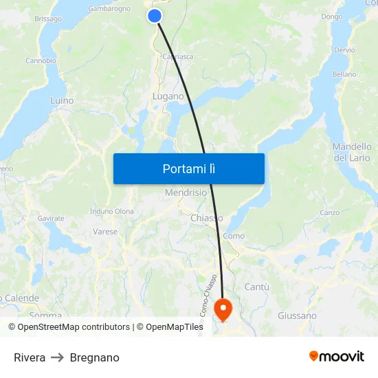 Rivera to Bregnano map