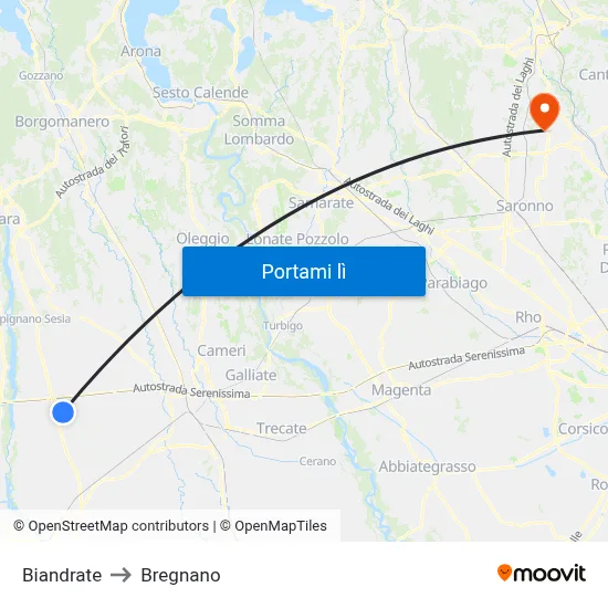 Biandrate to Bregnano map
