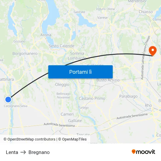 Lenta to Bregnano map