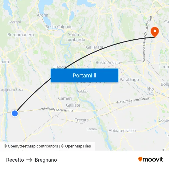 Recetto to Bregnano map