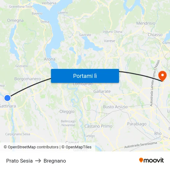 Prato Sesia to Bregnano map