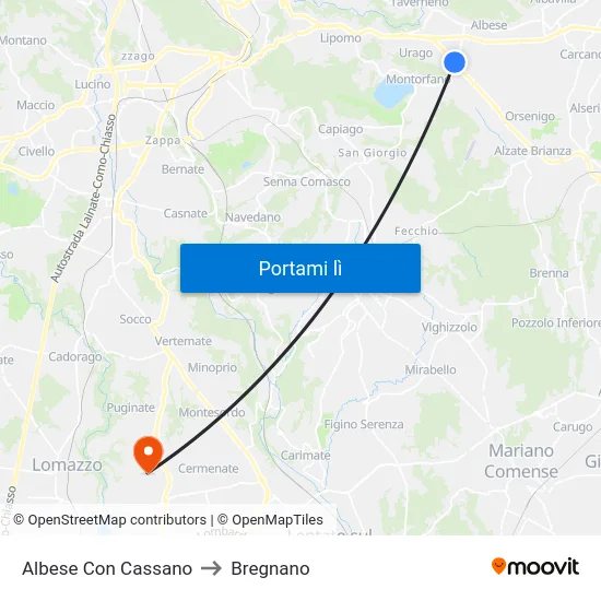 Albese Con Cassano to Bregnano map