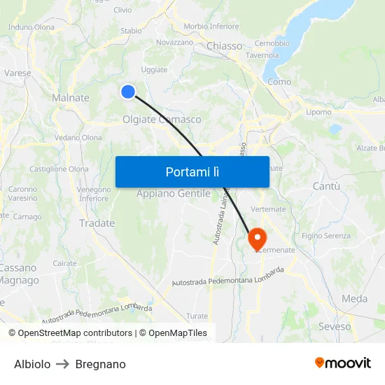 Albiolo to Bregnano map