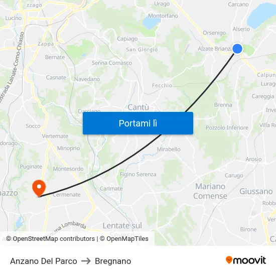 Anzano Del Parco to Bregnano map