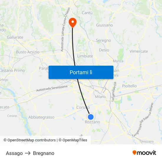 Assago to Bregnano map