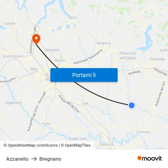 Azzanello to Bregnano map