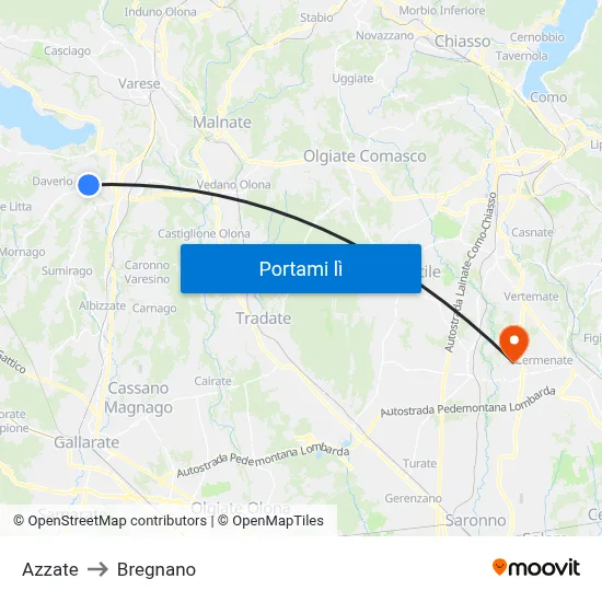 Azzate to Bregnano map