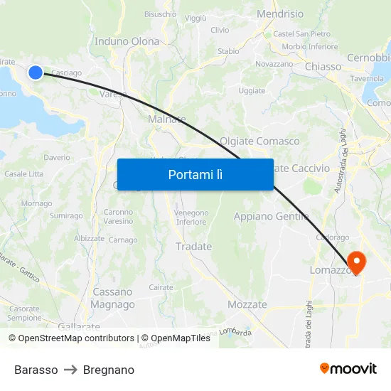 Barasso to Bregnano map