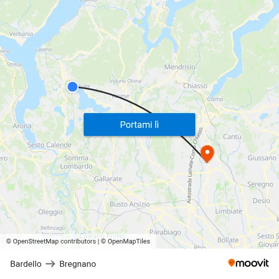 Bardello to Bregnano map