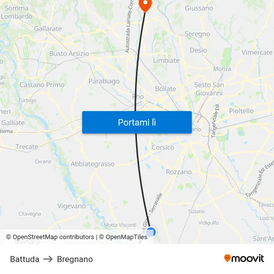 Battuda to Bregnano map