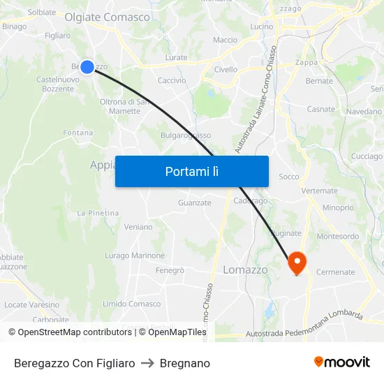 Beregazzo Con Figliaro to Bregnano map