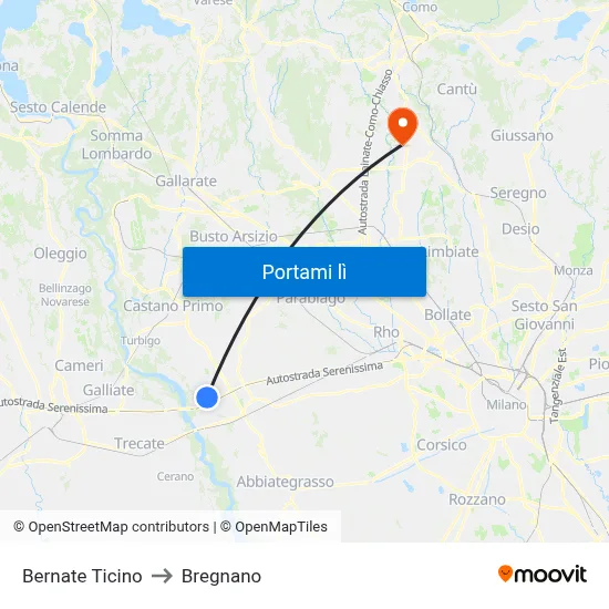 Bernate Ticino to Bregnano map