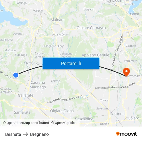 Besnate to Bregnano map