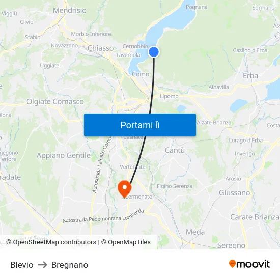 Blevio to Bregnano map