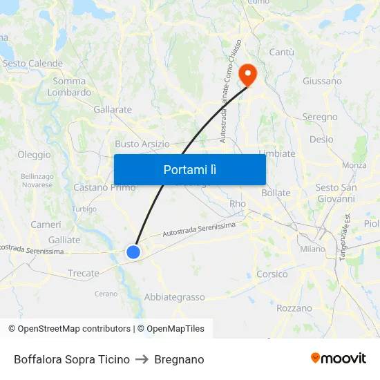 Boffalora Sopra Ticino to Bregnano map
