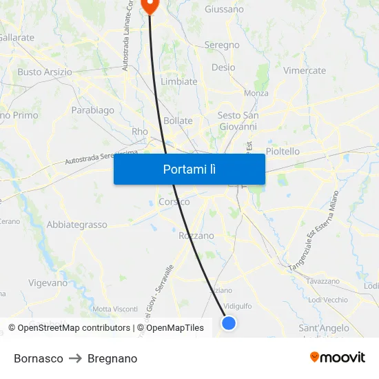 Bornasco to Bregnano map