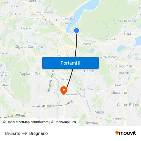 Brunate to Bregnano map