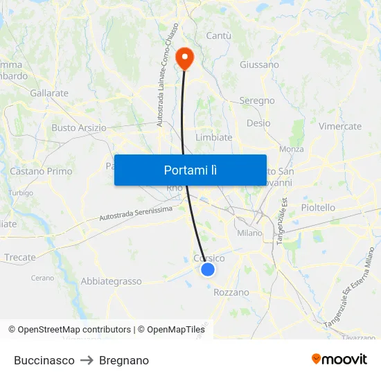 Buccinasco to Bregnano map