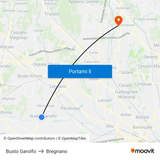 Busto Garolfo to Bregnano map