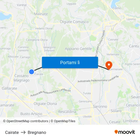 Cairate to Bregnano map