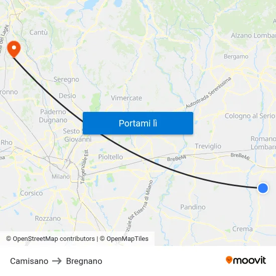Camisano to Bregnano map