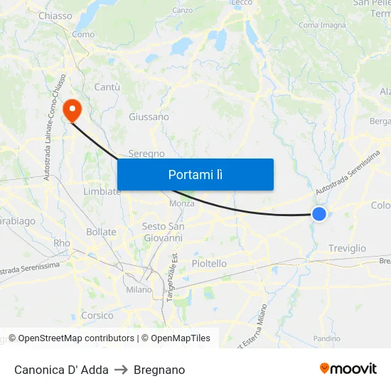 Canonica D' Adda to Bregnano map