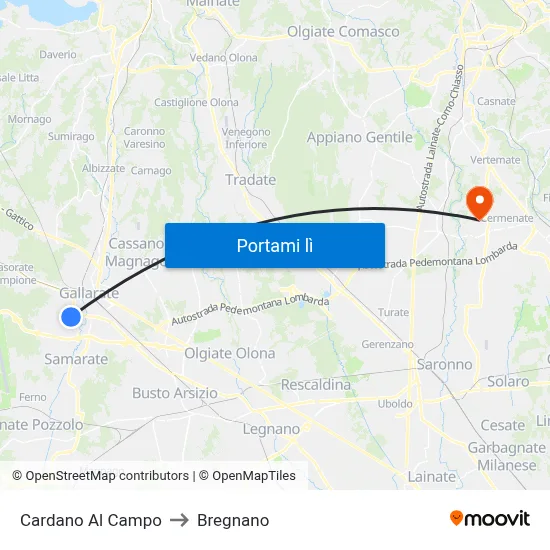 Cardano Al Campo to Bregnano map