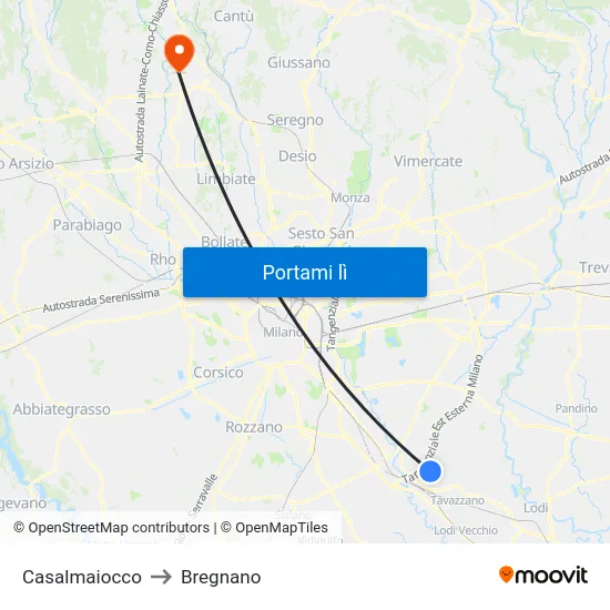 Casalmaiocco to Bregnano map