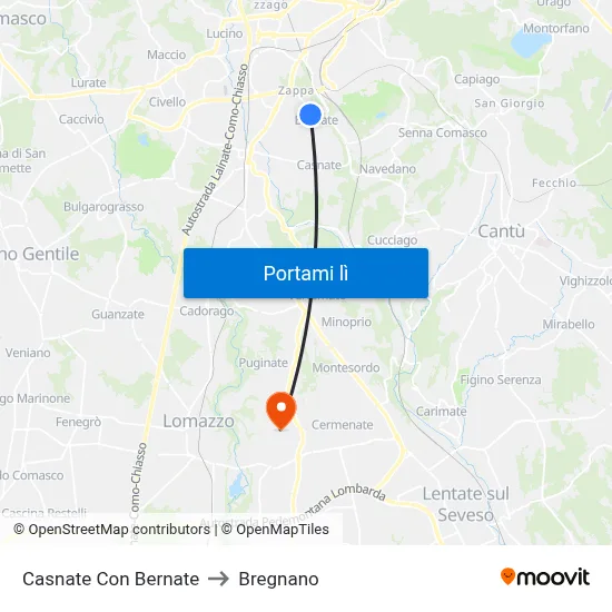 Casnate Con Bernate to Bregnano map