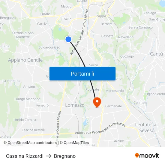 Cassina Rizzardi to Bregnano map