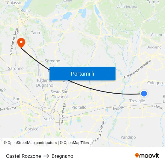 Castel Rozzone to Bregnano map