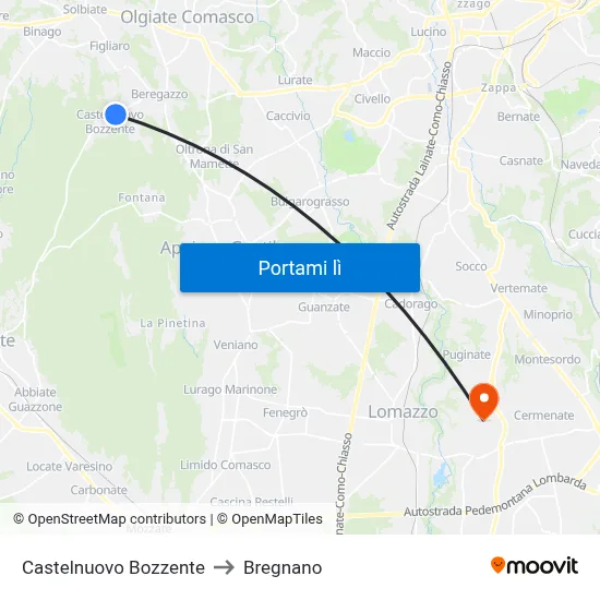 Castelnuovo Bozzente to Bregnano map