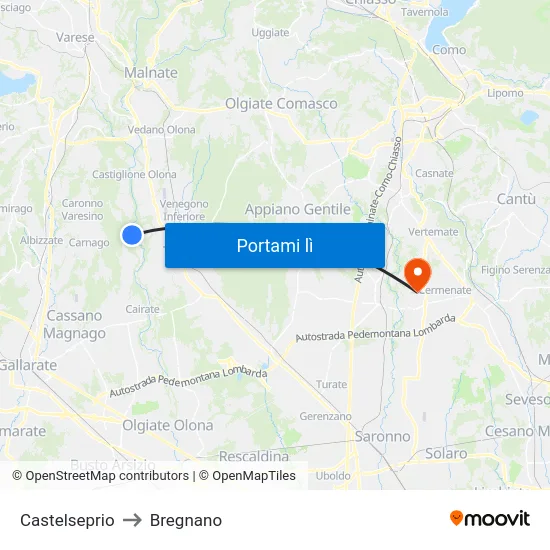 Castelseprio to Bregnano map