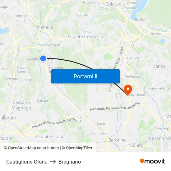 Castiglione Olona to Bregnano map