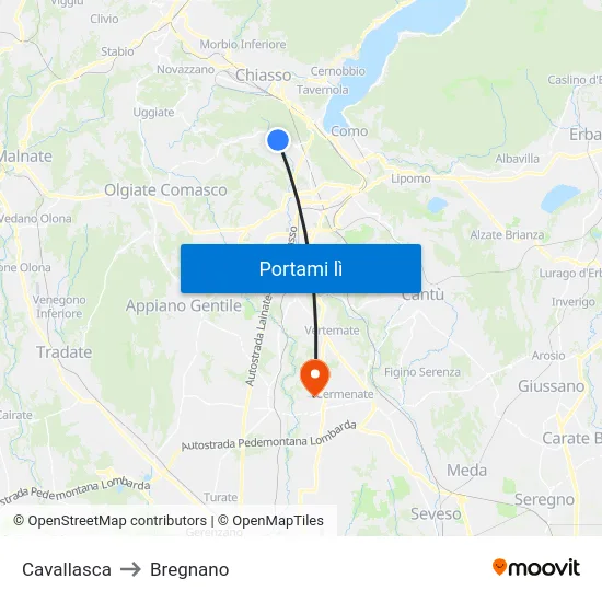 Cavallasca to Bregnano map