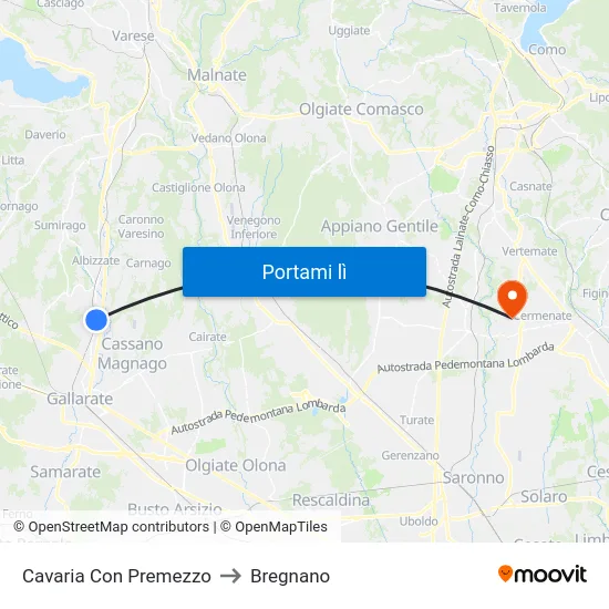 Cavaria Con Premezzo to Bregnano map