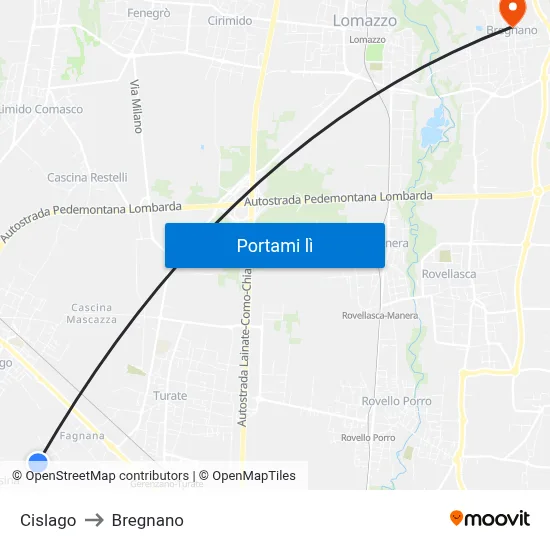 Cislago to Bregnano map