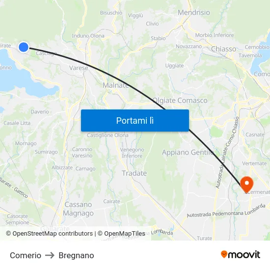 Comerio to Bregnano map