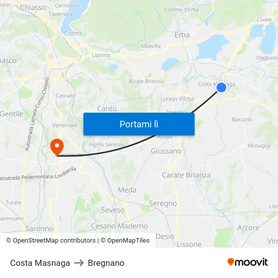 Costa Masnaga to Bregnano map