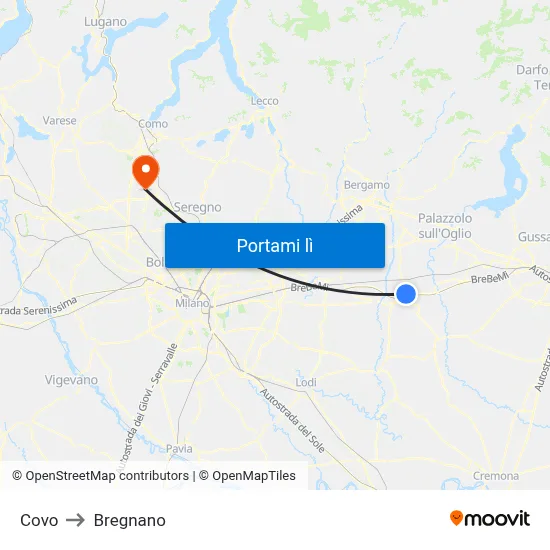 Covo to Bregnano map