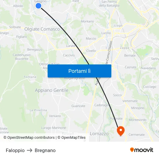 Faloppio to Bregnano map