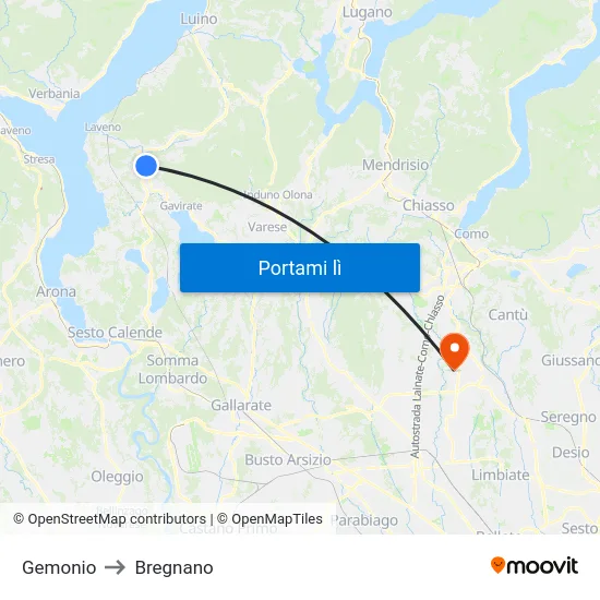 Gemonio to Bregnano map