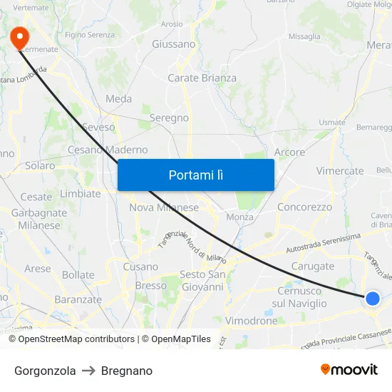 Gorgonzola to Bregnano map