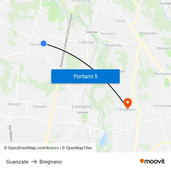 Guanzate to Bregnano map